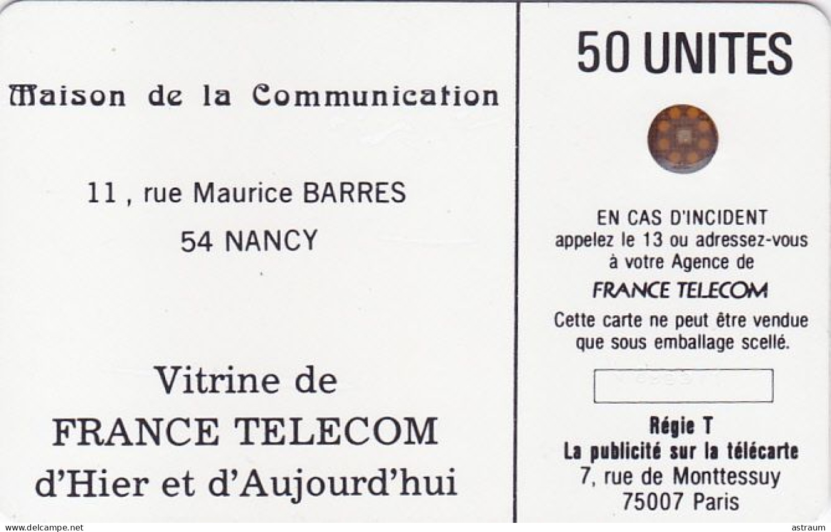 Telecarte Publique F70 LUXE - LO HIS.TEL - Musée NANCY - Sc4on - 12000 Ex - 50 Un - 1989 - 1989