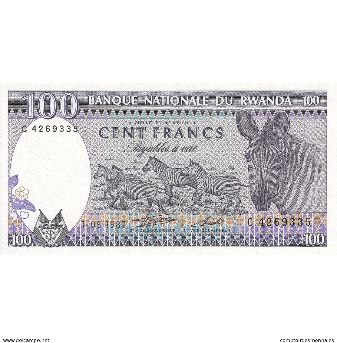 Rwanda, 100 Francs, 1982, 1982-08-01, KM:18, NEUF - Rwanda