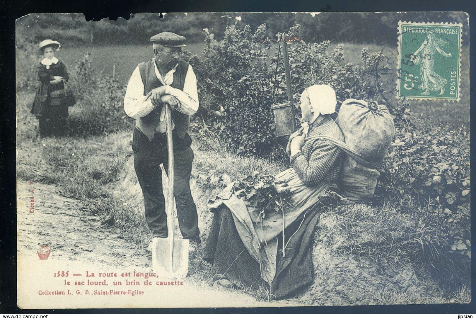 Cpa Du 50 La Route Est Longue , Le Sac Lourd , Un Brin De Causette -- édit Saint Pierre L' église    LANR80 - Saint Pierre Eglise