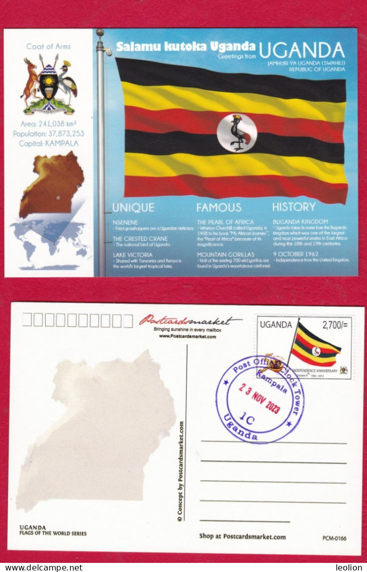 UGANDA FOTW Flags Of The World Postcard 2023 Cancelled With National FLAG Postage Stamp OUGANDA - Ouganda