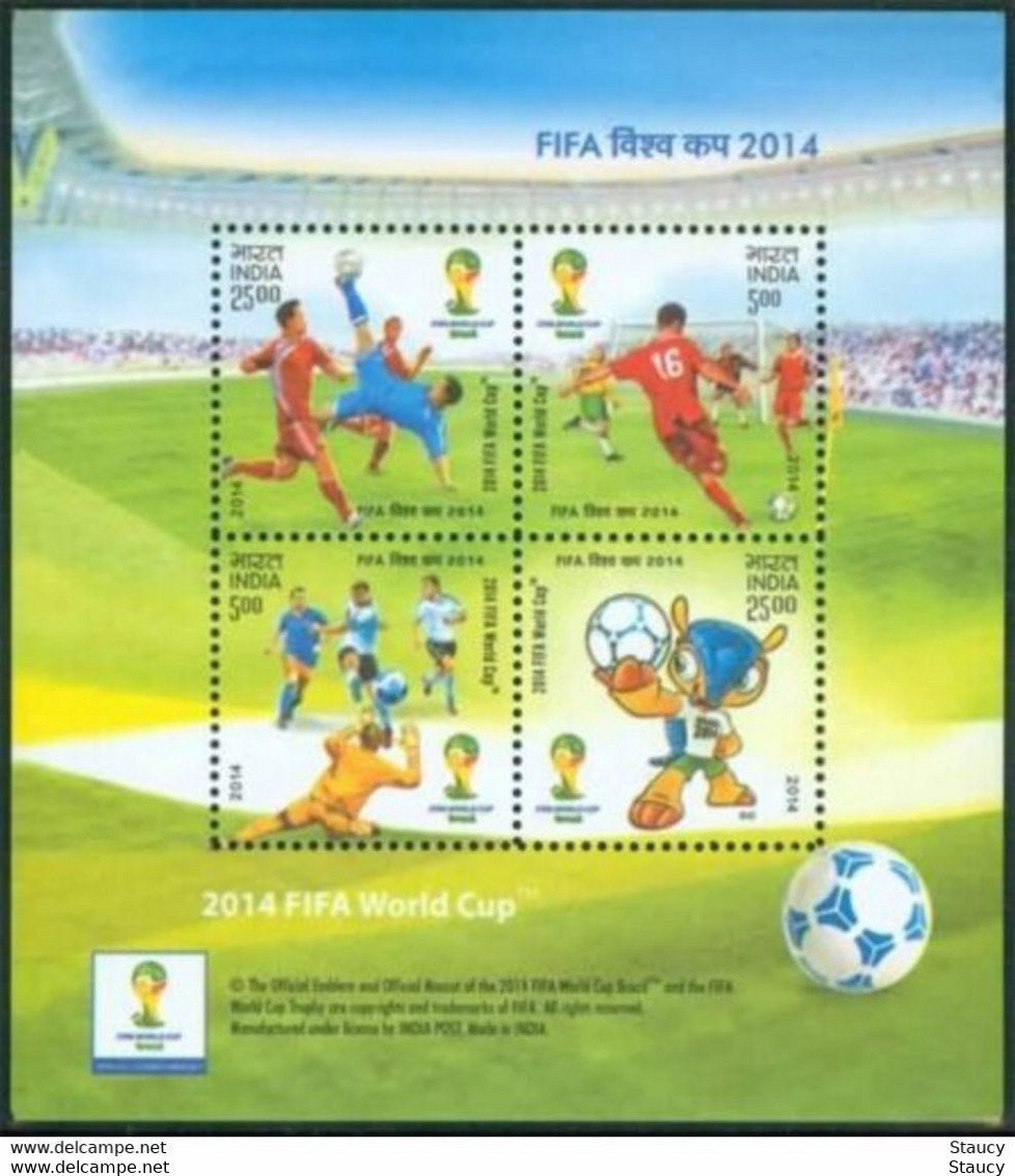 India 2014 Complete/ Full Set Of 4 Different Mini/ Miniature Sheets Year Pack Sports FIFA Soccer Music Buddhism MS MNH - Other & Unclassified