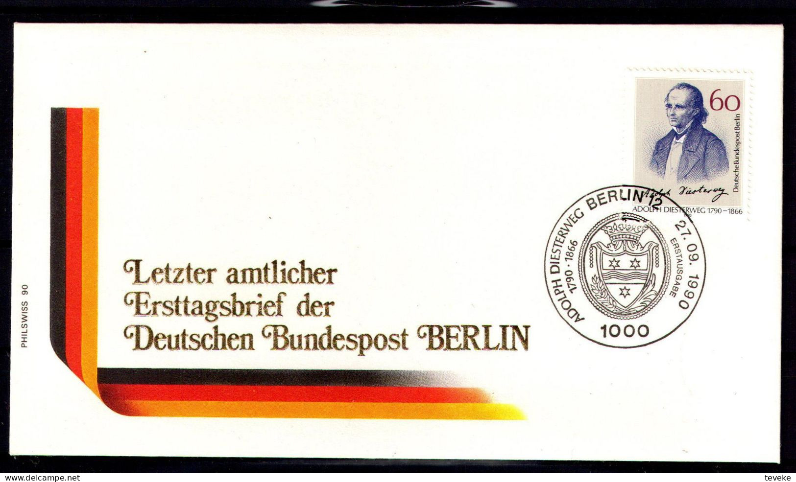 BERLIN 1990 - Michel Nr. 879 FDC - Adolph Diesterweg - 1981-1990