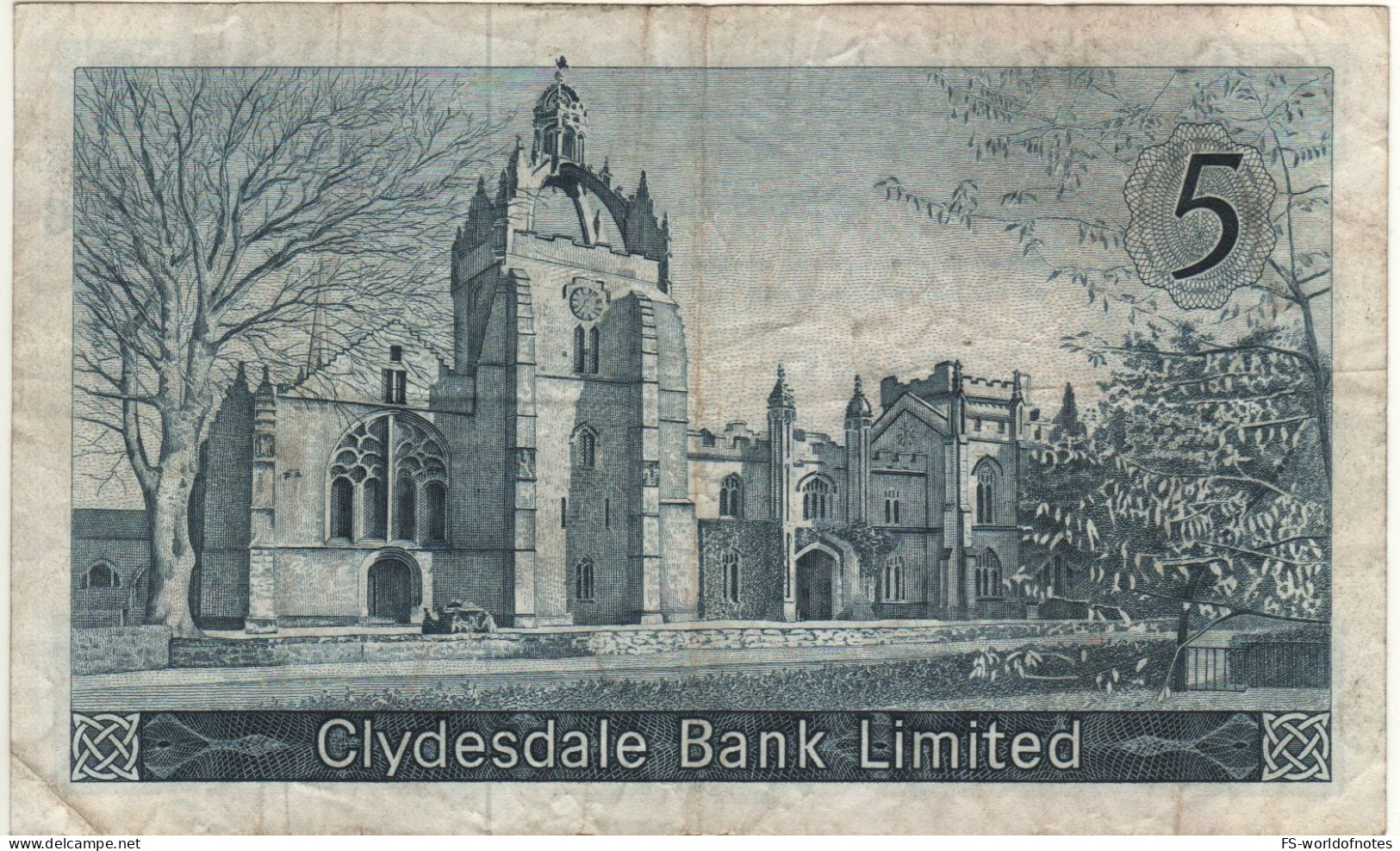 SCOTLAND  5 Pounds  Clydesdale Bank Ltd   P198a  Dated 2 Sept. 1963 (  King's College, Aberdeen  At Back Back ) - 5 Pond