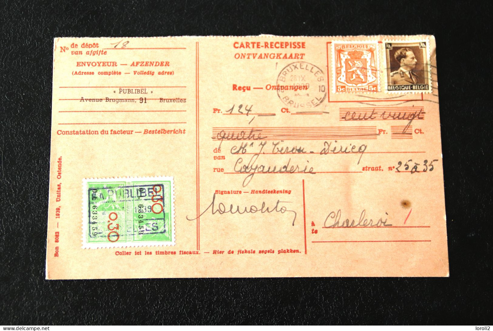 N°  419  +  427    SUR  CARTE - RECEPISSE  ( 1939 ) - Other & Unclassified