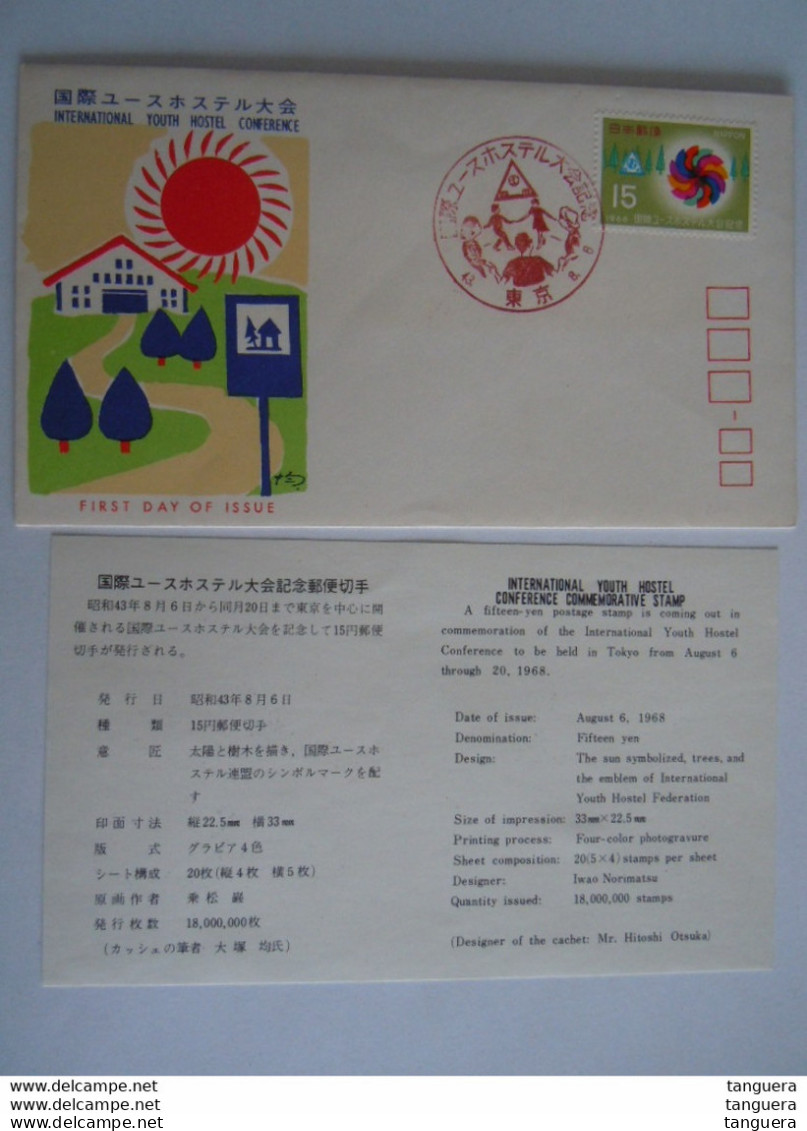 Japan Japon 1968 FDC Youth Hostel Conference Auberge De Jeunesse Emblème Yv 914 - FDC