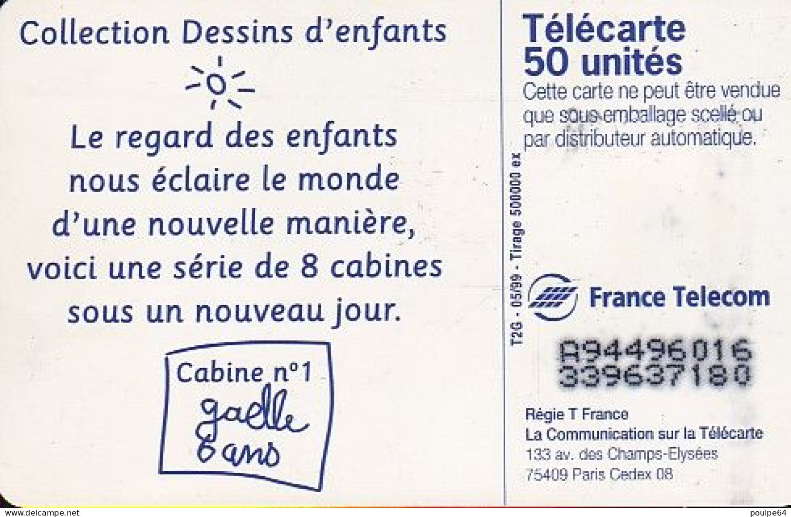 F980  05/1999 - CABINE GAËLE - 50 SO3 - (verso : N° Droits - Deux Lignes Alignées) - 1999