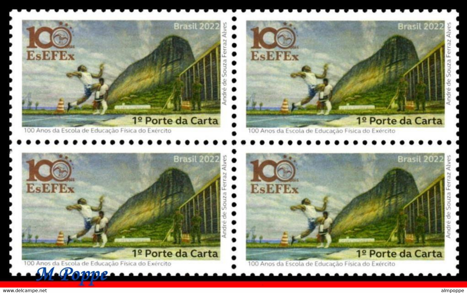 Ref. BR-V2022-17-Q BRAZIL 2022 ARMY, ARMY PHYSICAL EDUCATION, SCHOLL, MOUNTAIN, RIO, BLOCK MNH, 4V - Hojas Bloque