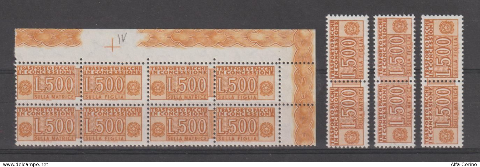 REPUBBLICA:  1955/81  PACCHI  IN  CONCESSIONE  -  £. 500  OCRA  N. -  RIPETUTO  7  VOLTE  -  SASS. 19 - Colis-concession
