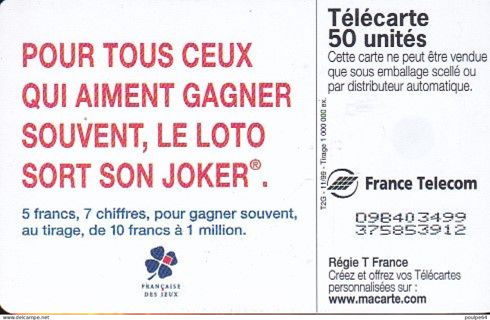 F1022  11/1999 - LOTO JOKER - 50 OB2 - 1999