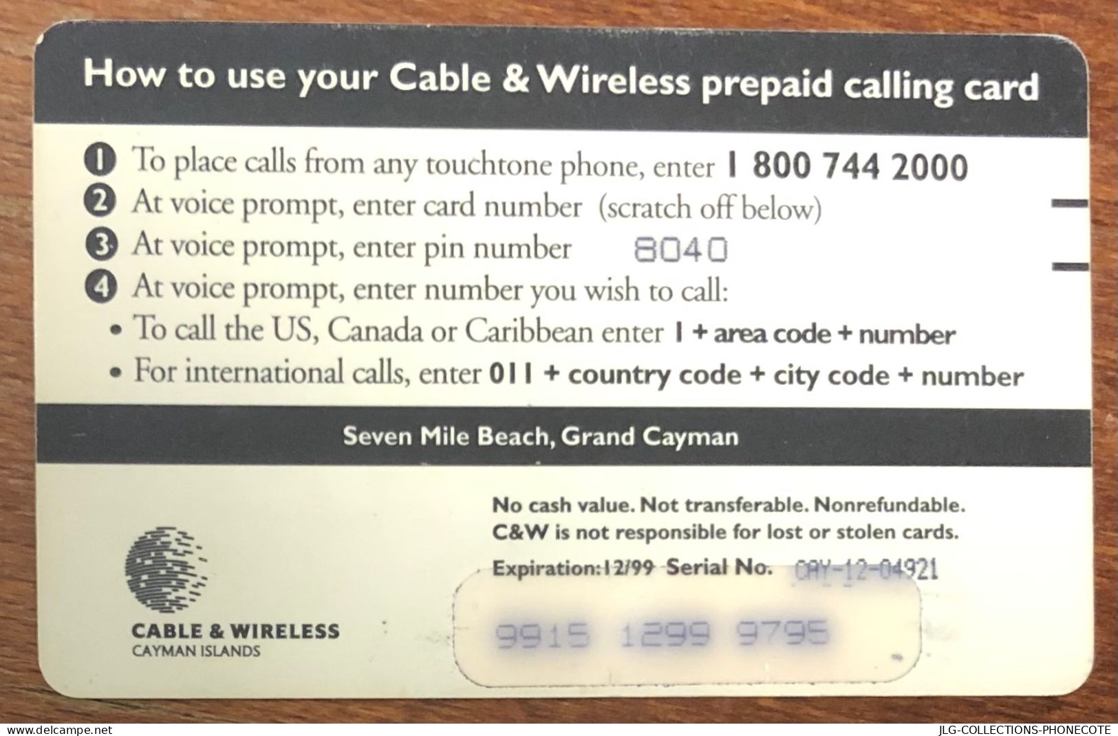 CAYMAN ISLANDS CI$ 10 CARIBBEAN PREPAID PREPAYÉE SCHEDA TELECARTE TELEFONKARTE PHONECARD CALLING CARD - Kaimaninseln (Cayman I.)