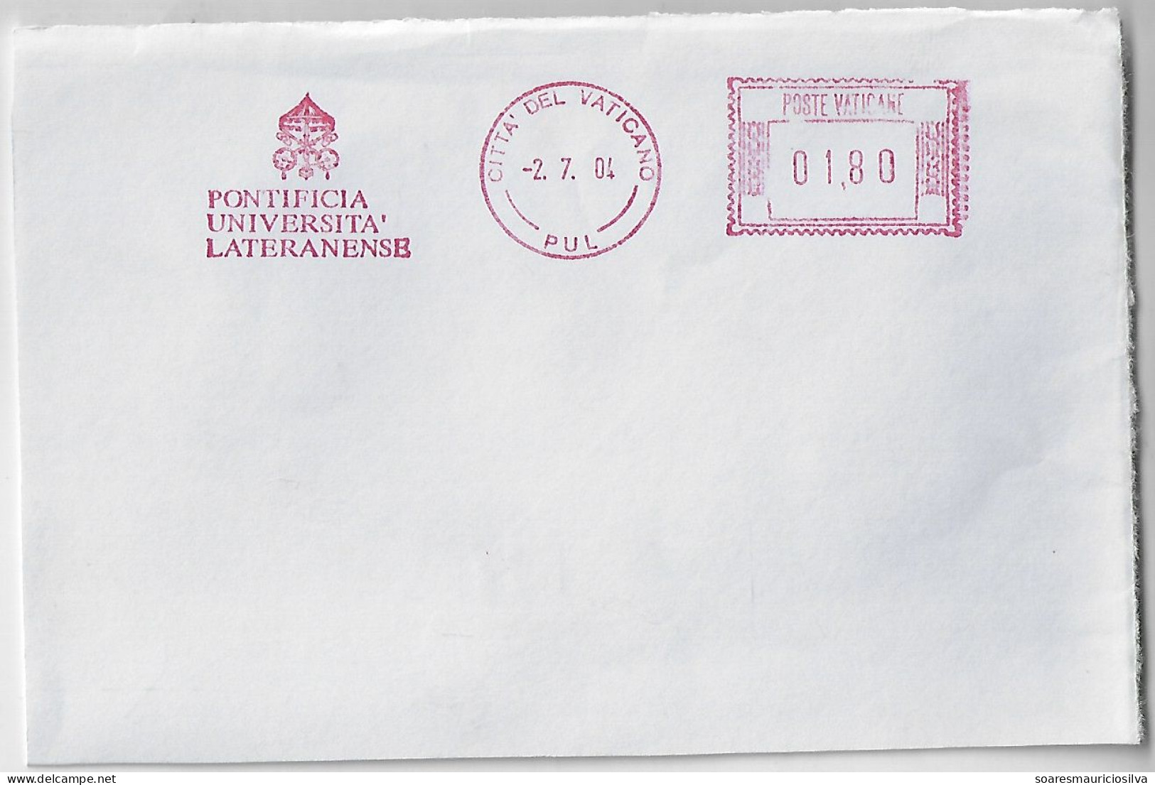 Vatican 2000 Fragment Meter Stamp Neopost Electronic Pontificia Università Lateranense Pontifical Lateran University - Brieven En Documenten
