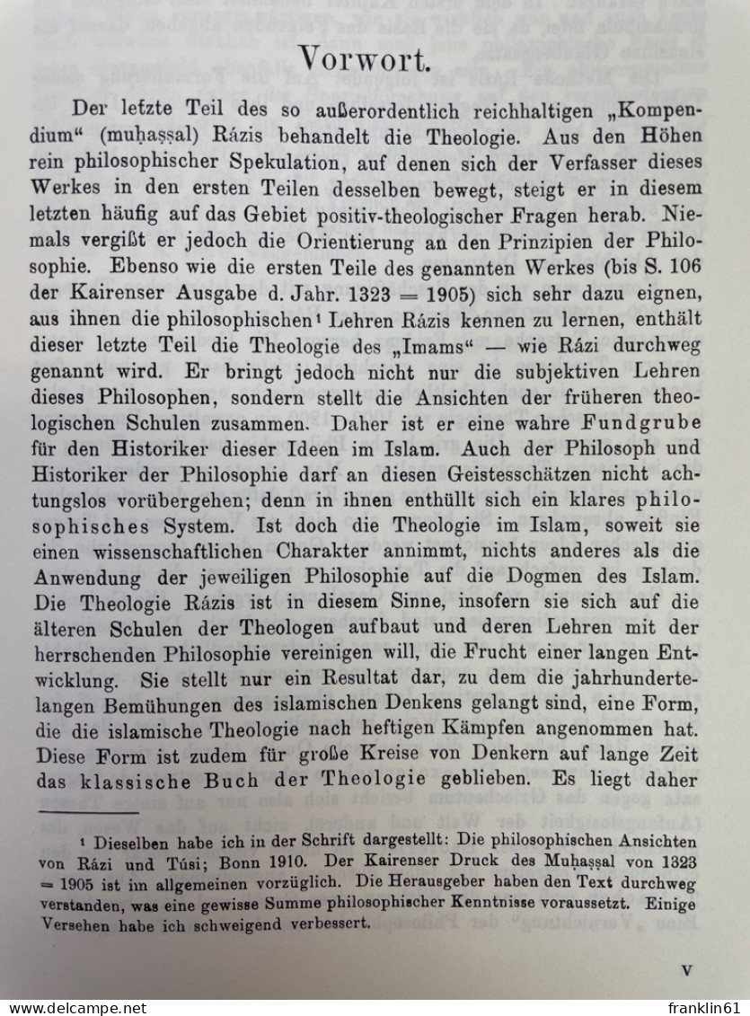 Die Spekulative Und Positive Theologie Des Islam : Nach Razi (1209 Gest.) U. Ihre Kritik Durch Tusi (1273 Gest - Sonstige & Ohne Zuordnung