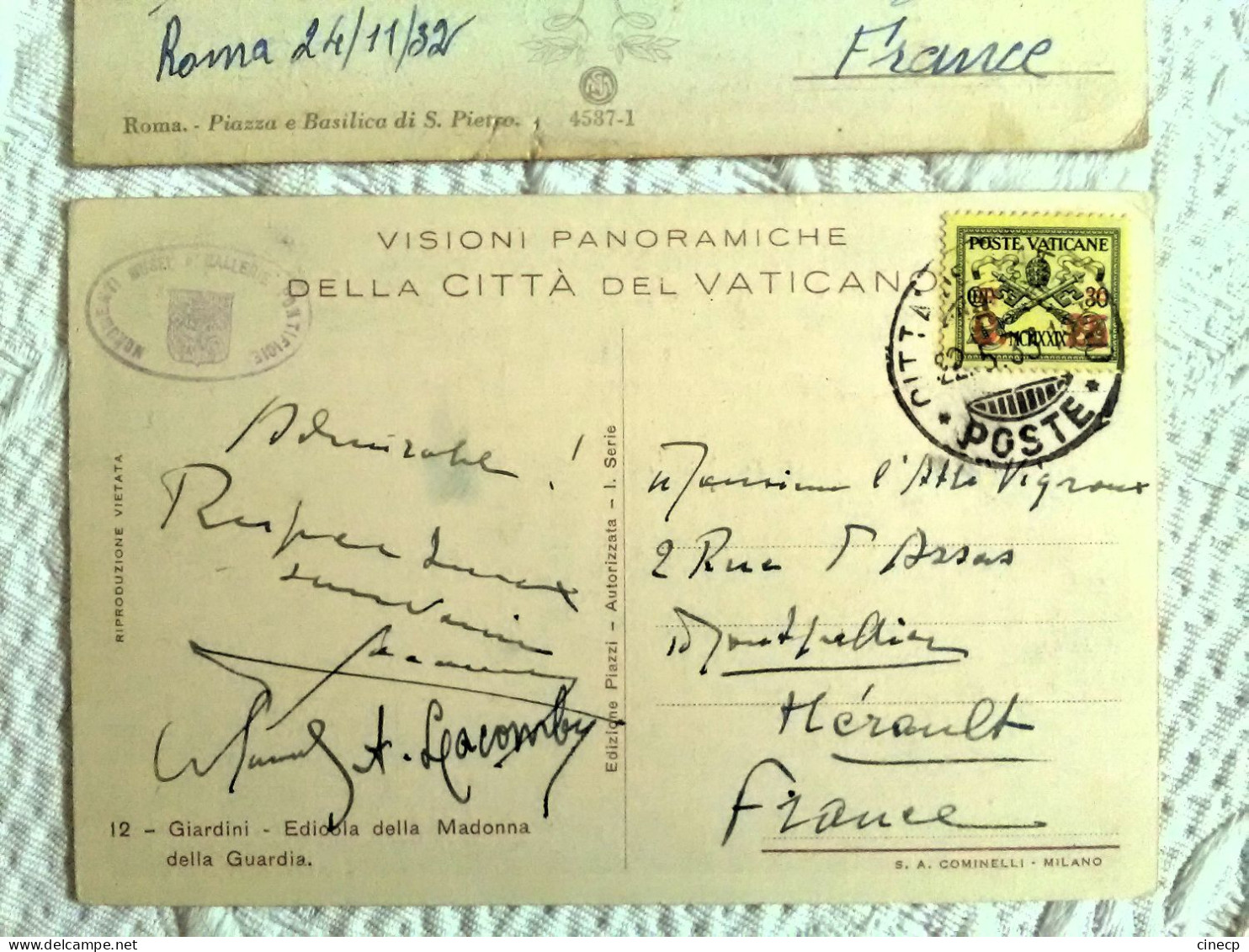 2 CPA VATICAN ROME ITALIE Tàd 1932 1933 Citta Del Vaticano Poste Timbre Ajout Surcharge - Briefe U. Dokumente