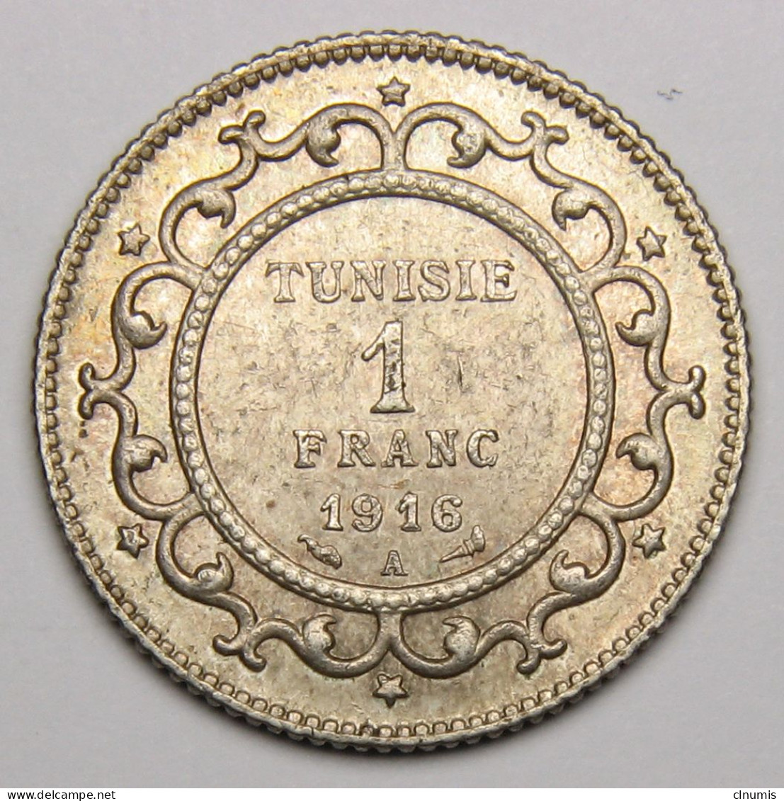 Tunisie, Protectorat Français, 1 Franc En-Naceur, 1916 A, Date "١٣٣٥", Argent - Tunesien