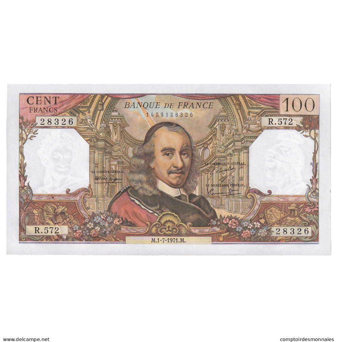 France, 100 Francs, Corneille, 1971, R.572, SUP+, Fayette:65.36, KM:149d - 100 F 1964-1979 ''Corneille''