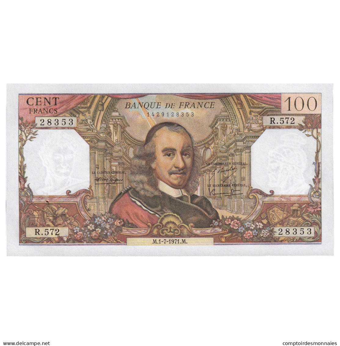 France, 100 Francs, Corneille, 1971, R.572, SUP+, Fayette:65.36, KM:149d - 100 F 1964-1979 ''Corneille''