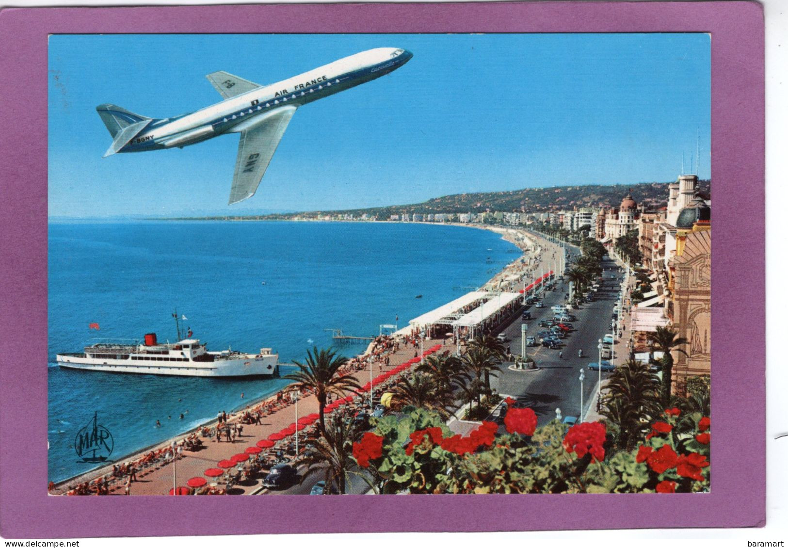 06 NICE La Promenade Des Anglais Survolée Par Un Avion Caravelle D'Air France - Luftfahrt - Flughafen