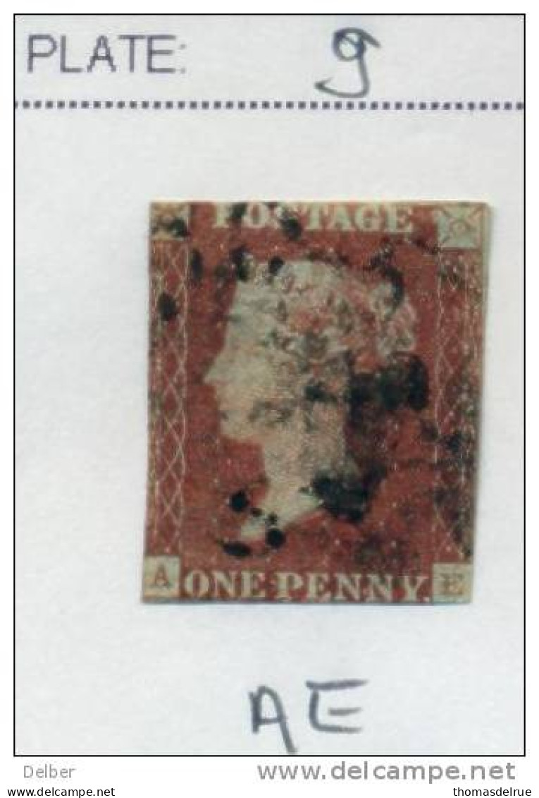 Ua525: Penny Red : Imperf. SG#7 : From The " Black " Plates : Plate 9  : A__E   ( No Margins ) - Used Stamps