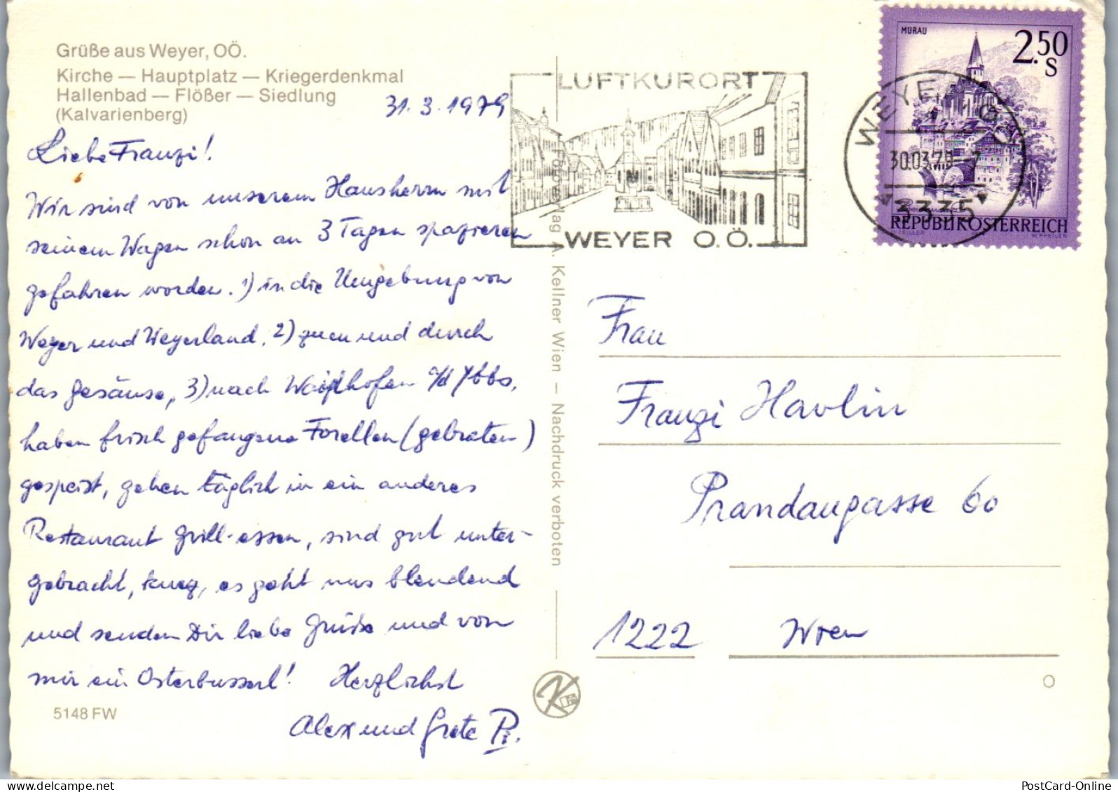 47162 - Oberösterreich - Weyer , Kirche , Hauptplatz , Hallenbad , Kriegerdenkmal , Flößer , Kalvarienberg - Gel. 1979 - Weyer