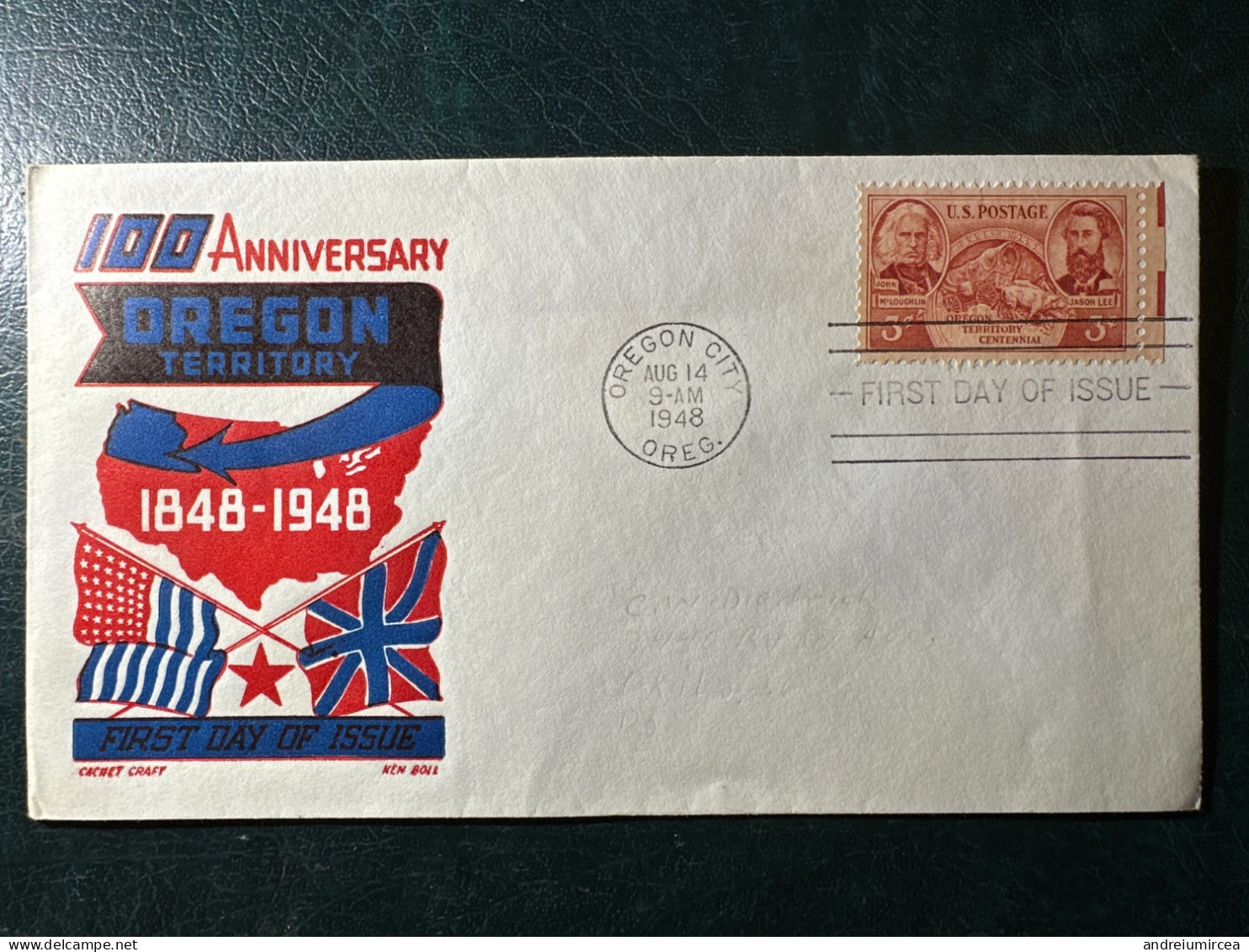 1948 FDC 100th Anniversary Oregon Territory - Omslagen Van Evenementen