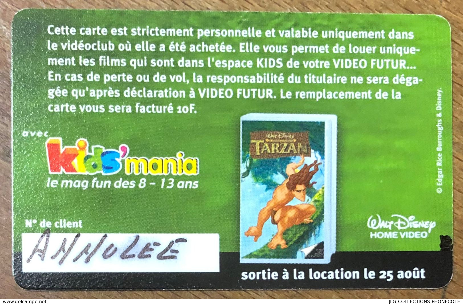 VIDEO FUTUR CARTE KIDS TARZAN DISNEY PAS TELECARTE TELEFONKARTE SCHEDA TARJETA PHONECARD PREPAID PREPAYÉE CARD - Kids