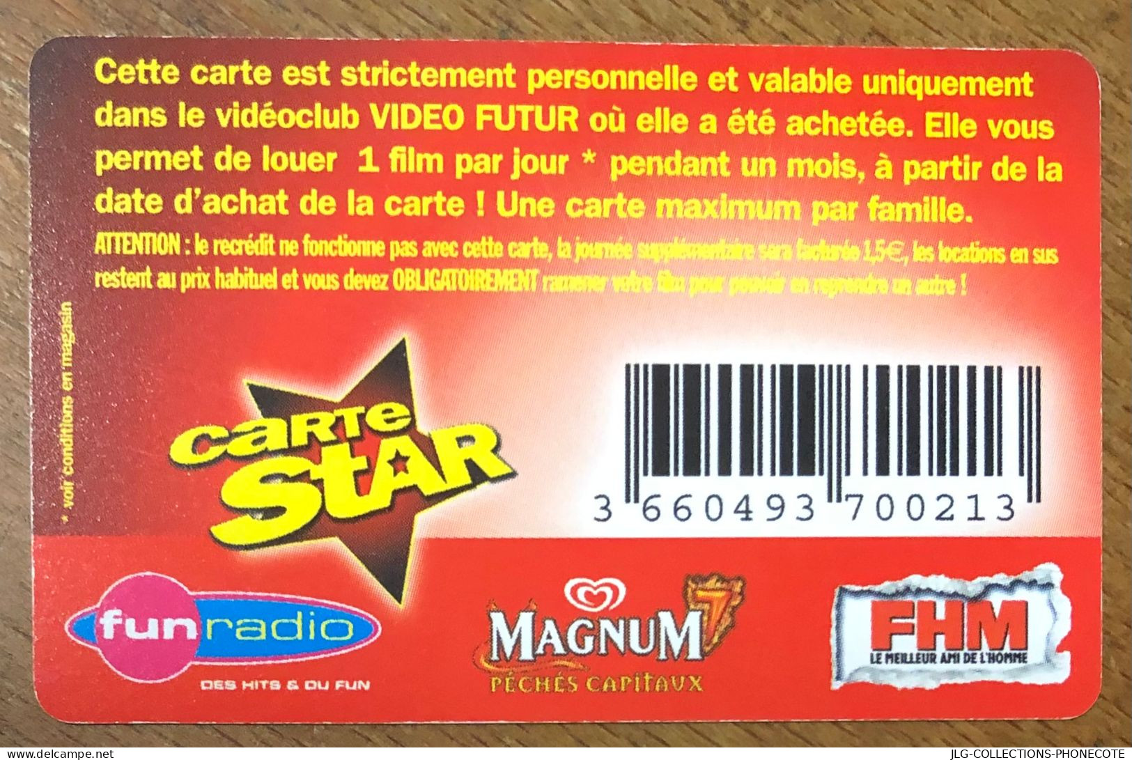 VIDEO FUTUR CARTE STAR DECALAGE HORAIRE CINEMA FILM PAS NO TELECARTE TELEFONKARTE SCHEDA TARJETA PHONECARD PREPAID CARD - Abonnement