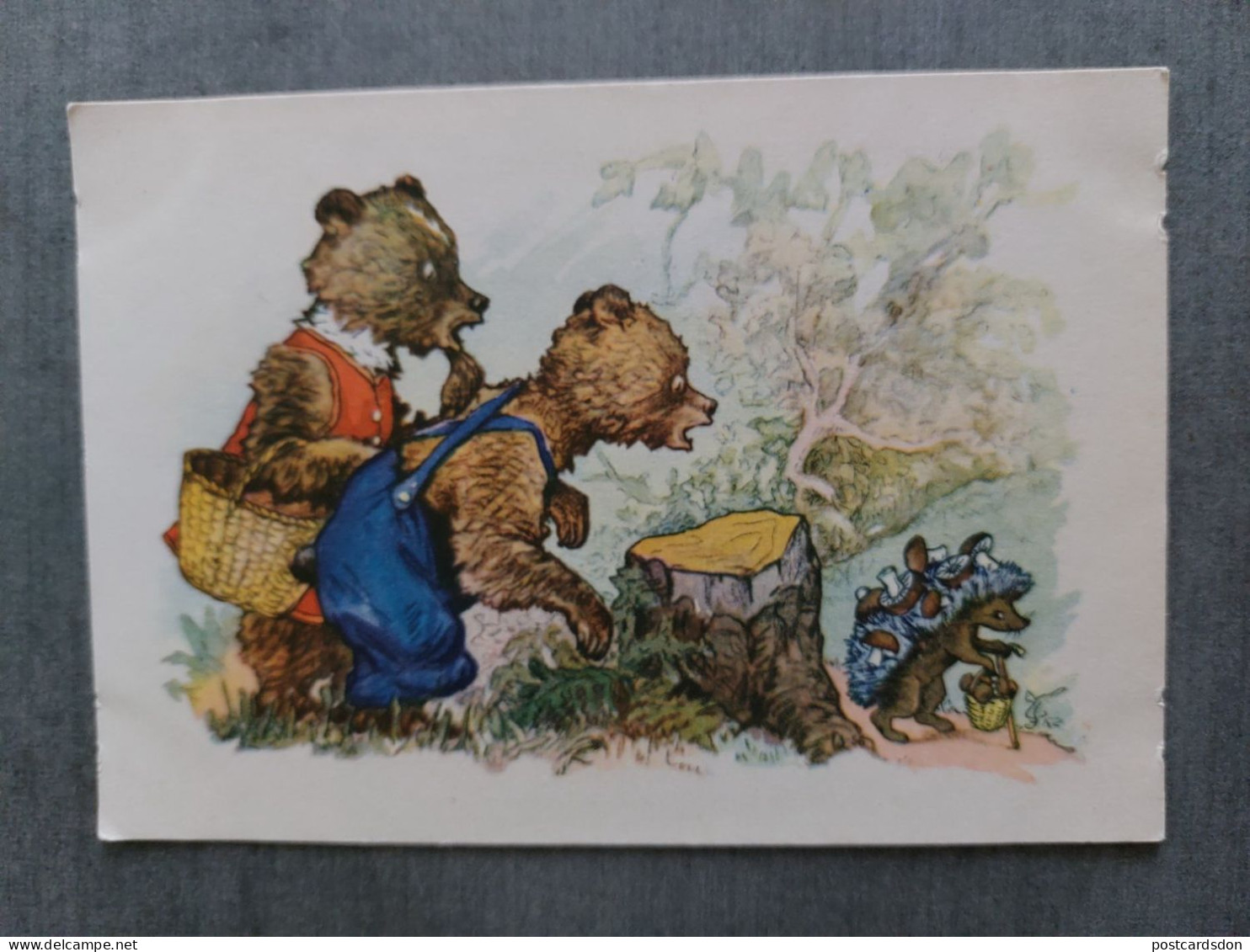 OLD USSR Postcard  - "Hedgehog Picking Mushrooms" By Zubkovsky -   Champignon  - MUSHROOM 1956  / Bear - Paddestoelen