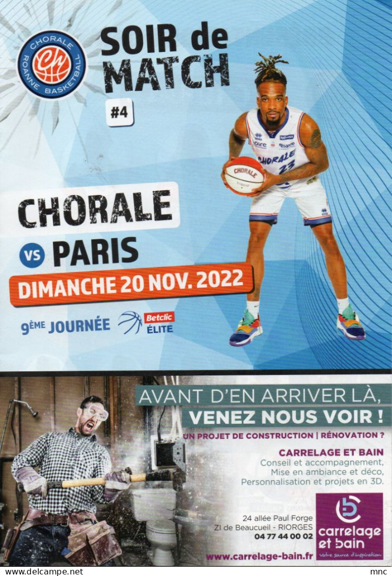 Programme Basket Pro A BETCLIC ELITE CHORALE De ROANNE / PARIS BASKET 2022/2023 - Apparel, Souvenirs & Other