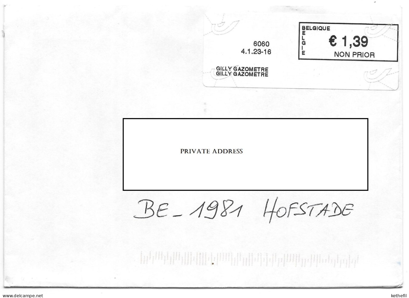ATM Loket Postzegel Gilly GAZOMETRE 04.01.2023  NON Prior - Brieven En Documenten
