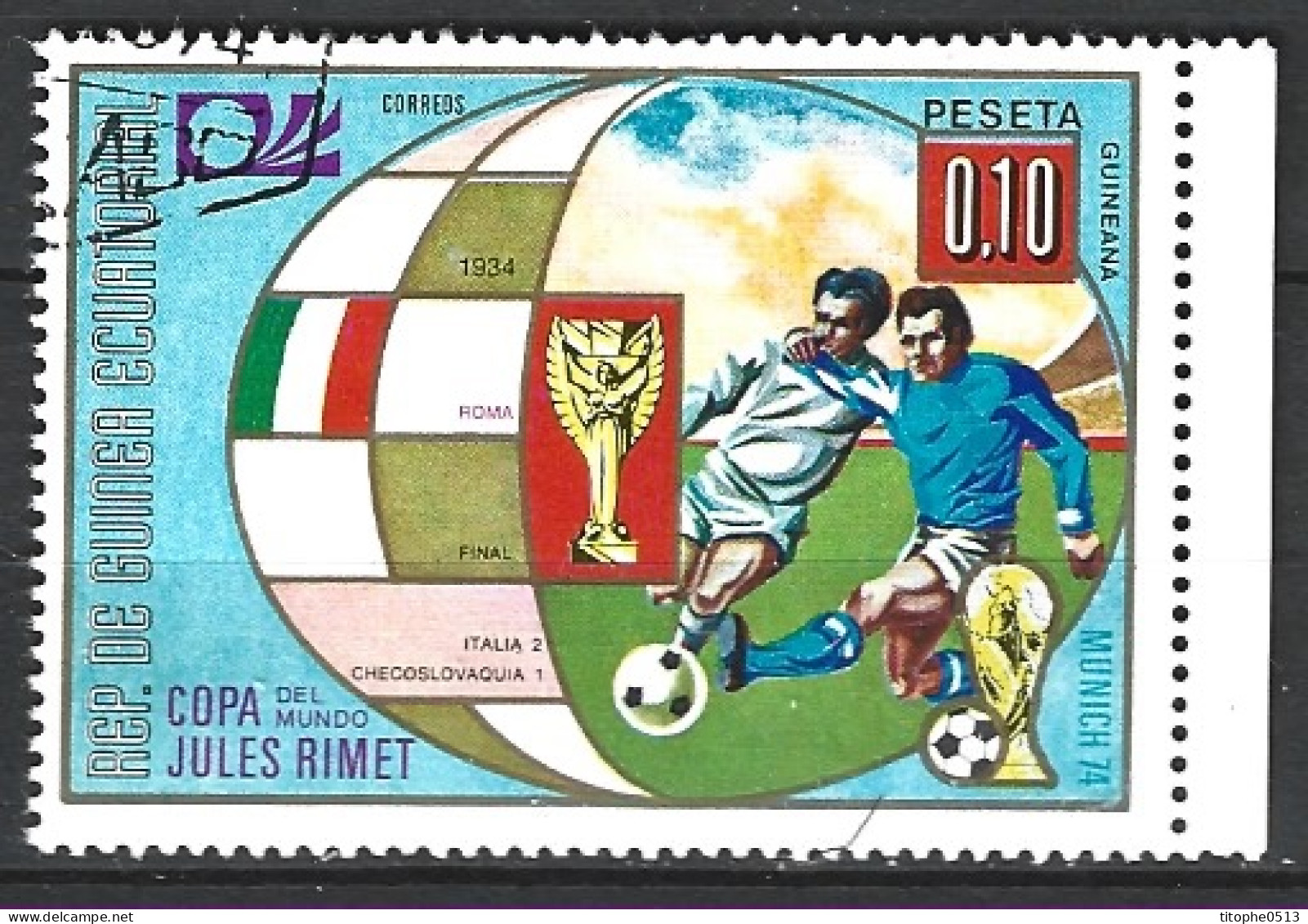 GUINEE EQUATORIALE. Timbre Oblitéré De 1974. Victoire De L'Italie. - 1934 – Italië