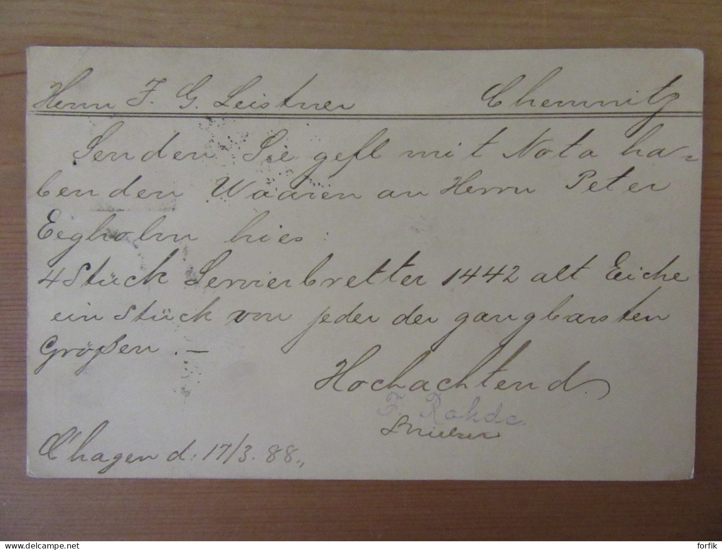 Danemark / Danmark - Entier Circulé Entre Copenhague Et Chemnitz (Saxe/sachsen) Le 17 Mars 1888 - Entiers Postaux