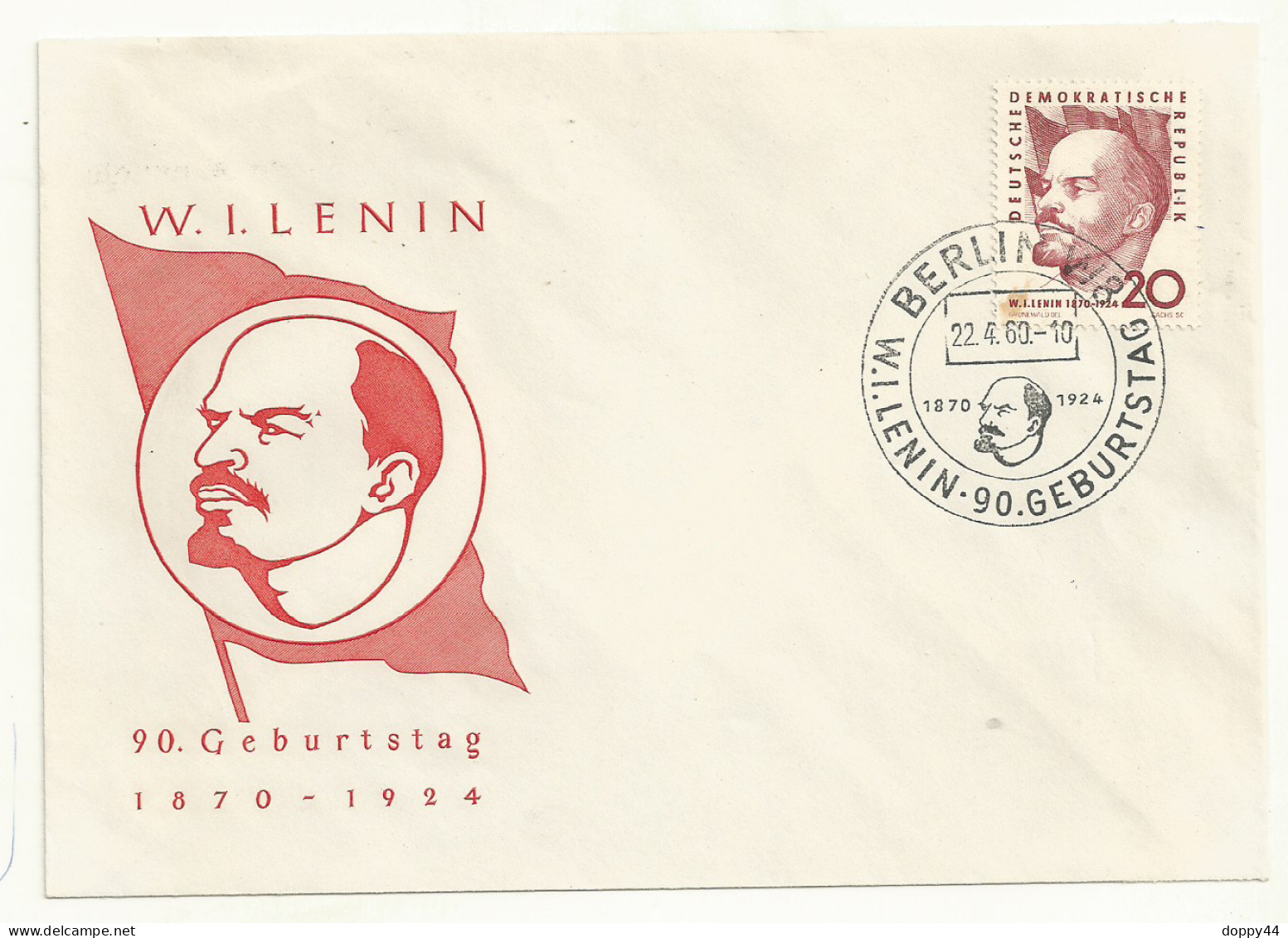 THEME LENINE FDC 22/04/1960  DDR  ANNIVERSAIRE 90 ANS DE SA NAISSANCE . - Lenin
