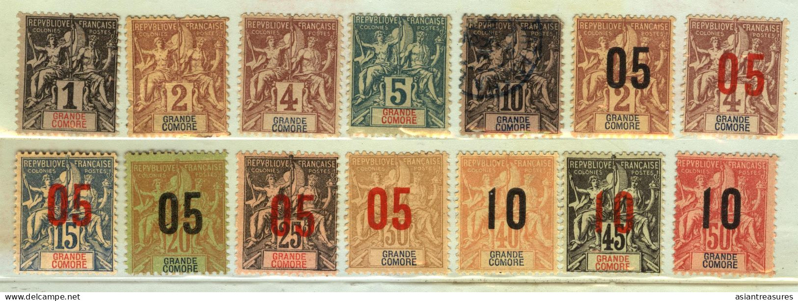 French Grande Comore , 14 New  And Used Stamps  With9 Overstamped Stamps, Hinged - Neufs