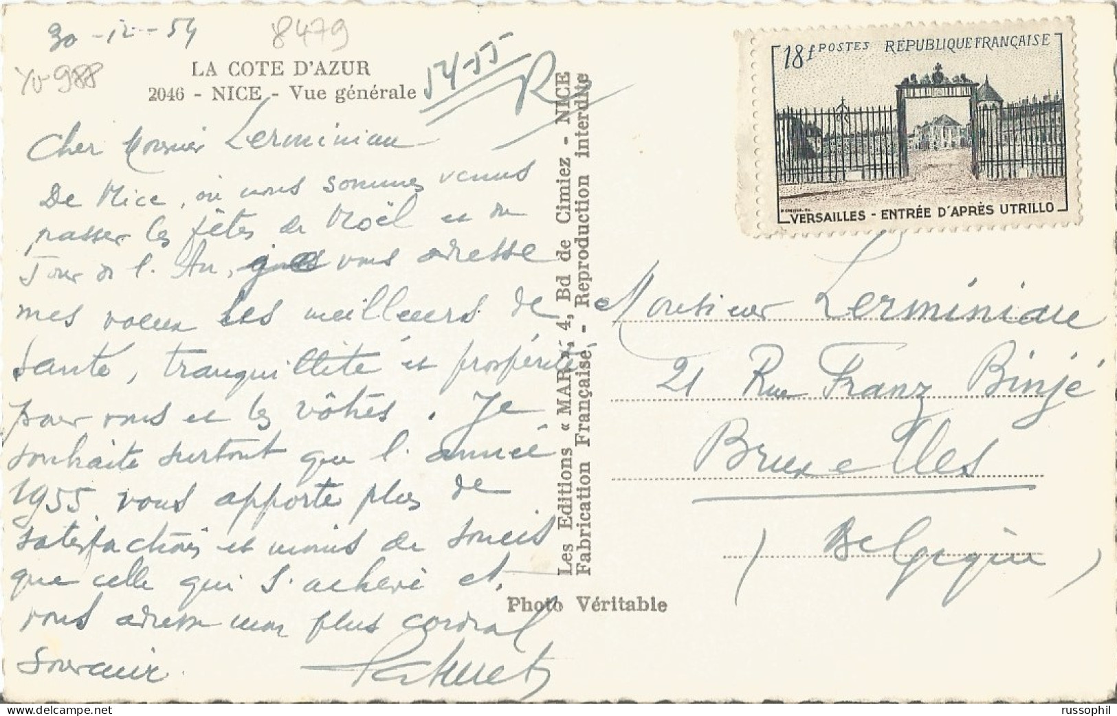 FRANCE -  VARIETY & CURIOSITY - Yv #988 ALONE FRANKING PC TO BELGIUM - PC CIRCULATED BUT STAMP NOT CANCELLED - 1926 - Covers & Documents
