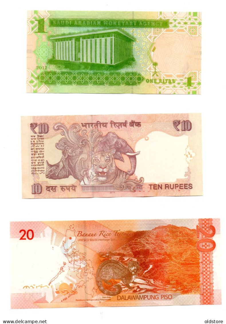 Saudi - Bahrain - Philippines - India - Jordon Lot Of 5 Banknotes All Same Low Serial Number ( 000076 ) - UNC - Collections & Lots