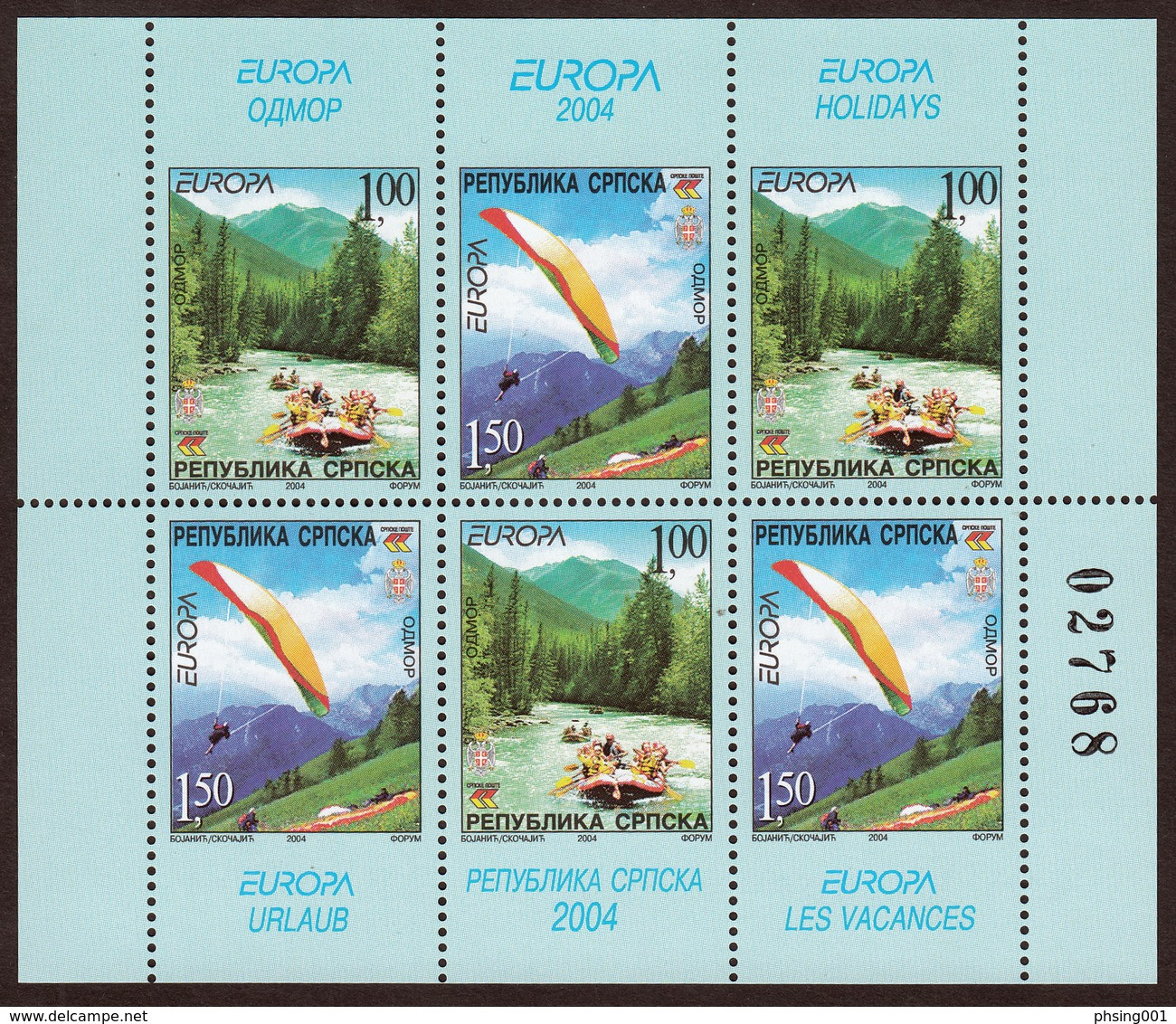 Bosnia Serbia 2004 Europa CEPT Holidays  Les Vacances Urlaub Paragliding Rafting Sports, Booklet MNH - 2004