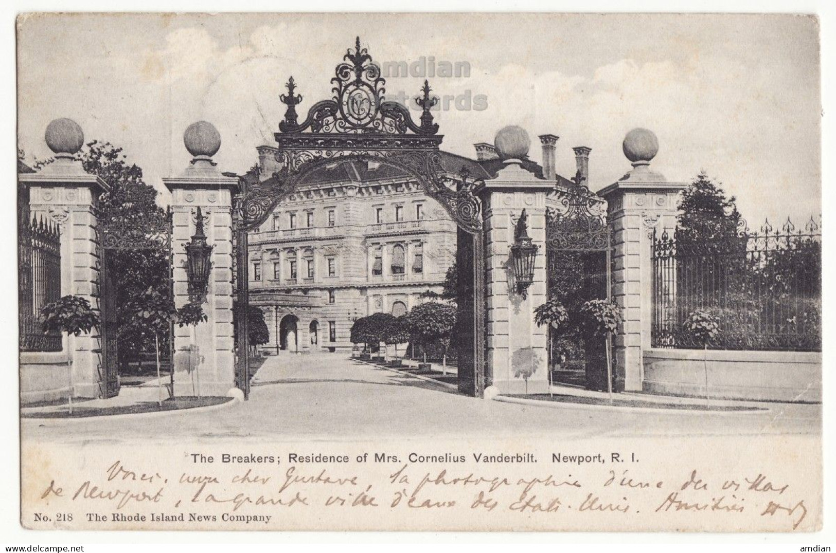 USA, Newport RI, The Breakers, Residence Of Mrs Cornelius Vanderbilt, Entrance Gateway, C1904 Vintage Postcard, UDB - Newport