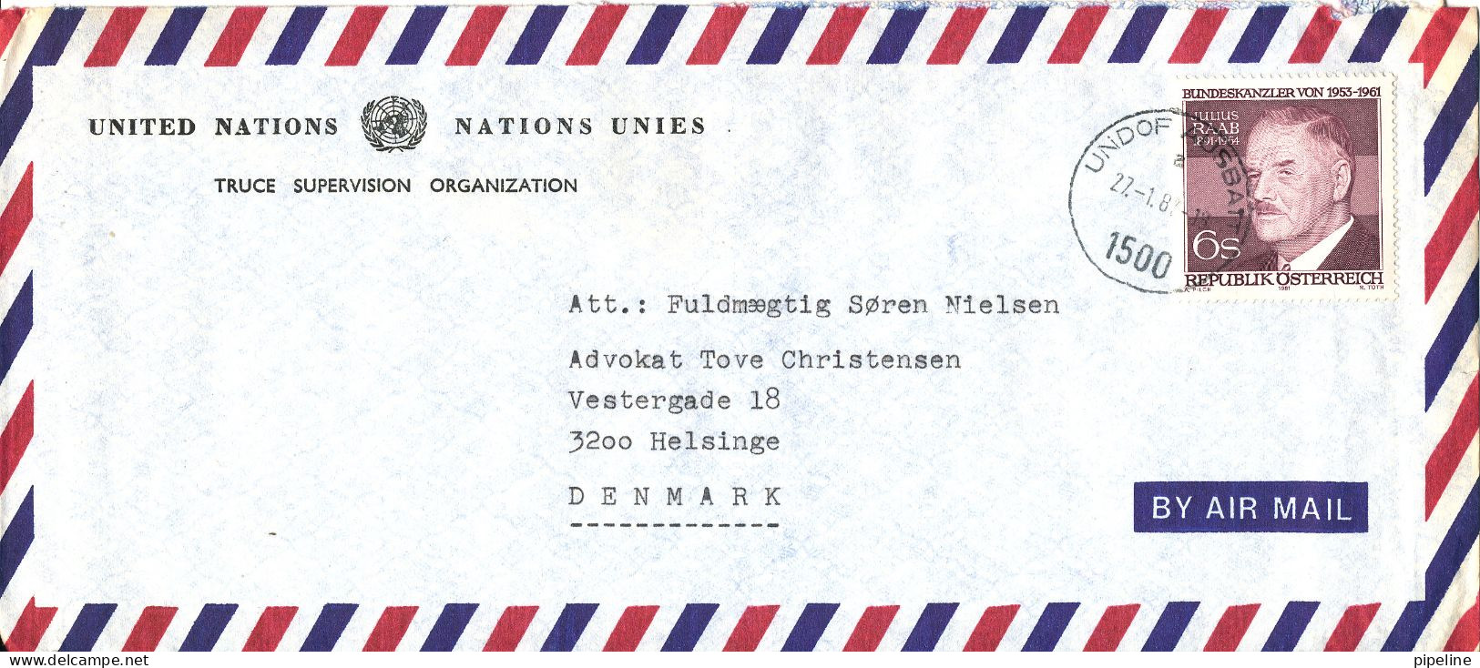 Austria Air Mail Cover (United Nations) UNDOF AUSBATT 27-1-1982 Single Franked Sent To Denmark - Other & Unclassified