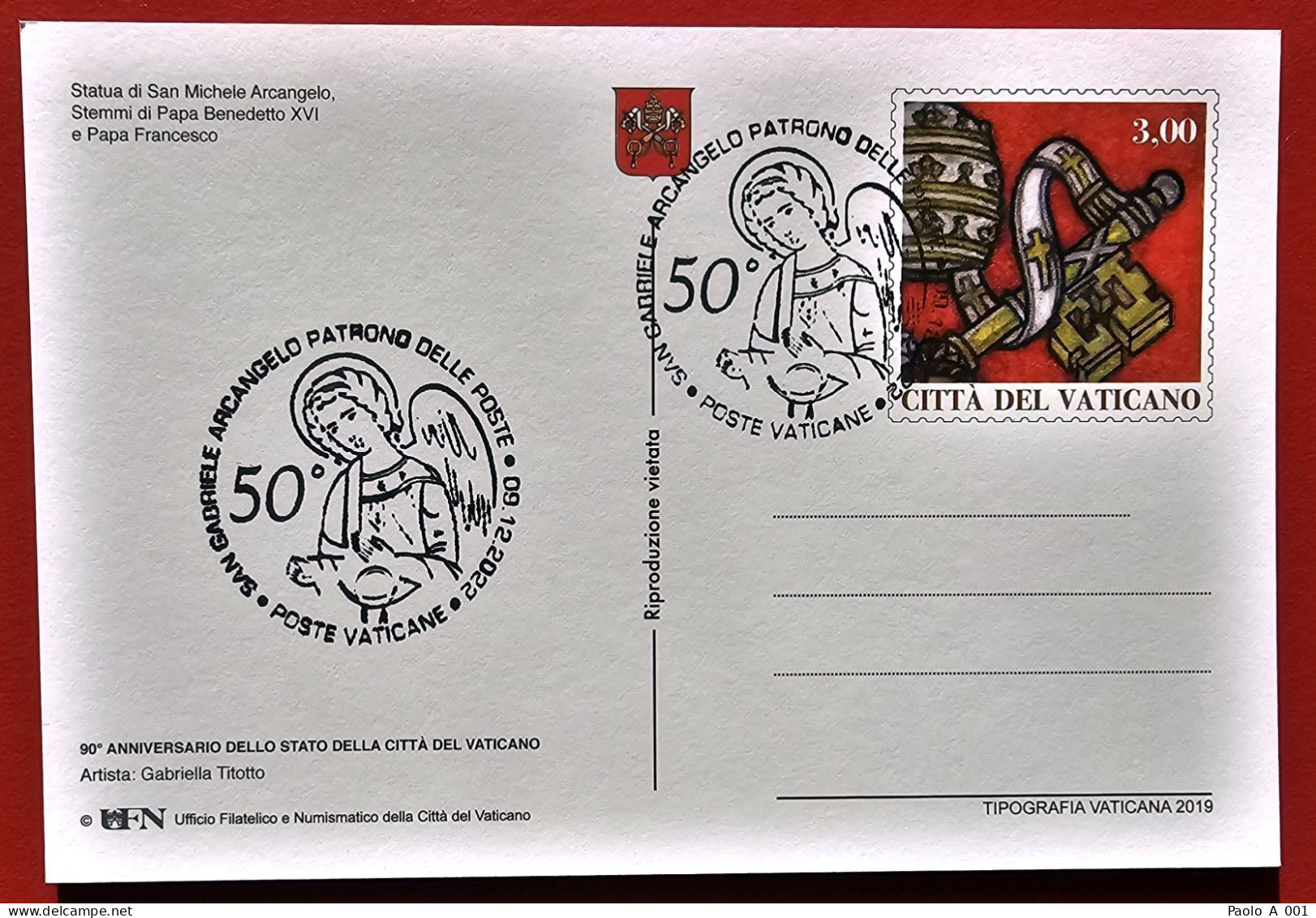 VATICAN VATICANO VATIKAN 2019 90 ANNIVERSARIO MICHAEL ARCHANGEL POPE BENEDICT POPE FRANCIS ANGEL GABRIELE POST CARD - Briefe U. Dokumente