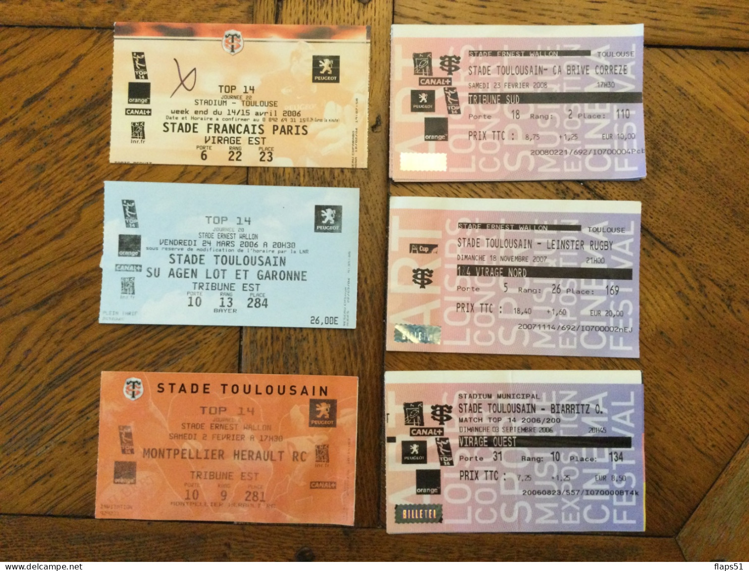 Vends 6 Billets Du Stade Toulousain 2006 Et 2007 - Rugby