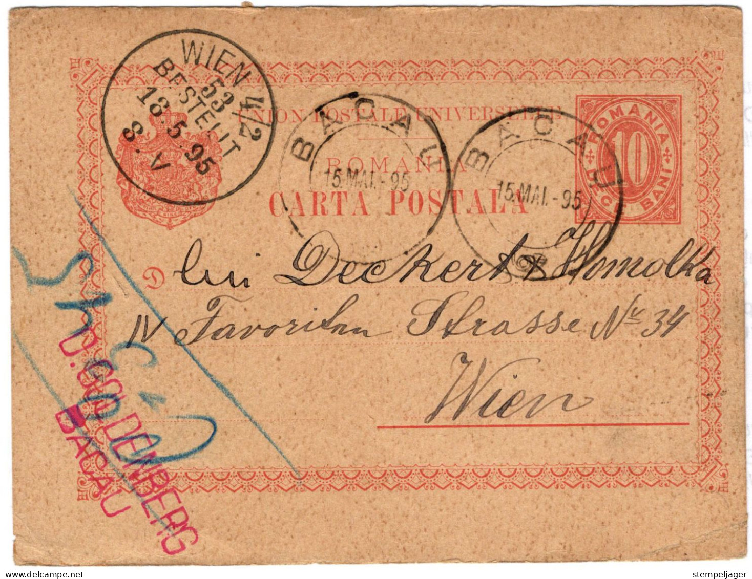 1895 Wien BESTELLT  53 4/2 (= Wieden III) Auf Karte Rumänien Bacau Abs = D. Goldberg - Briefe U. Dokumente