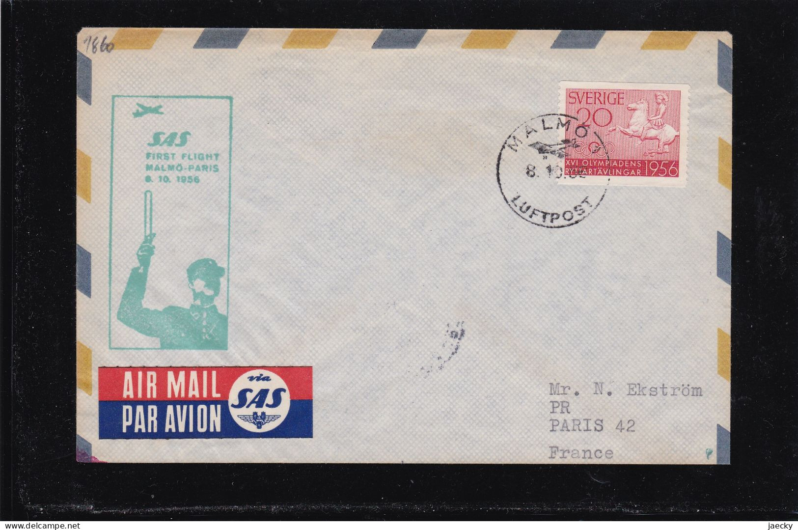 SAS-Erstflug Malmö - Paris, 8.10.1956 - Lettres & Documents