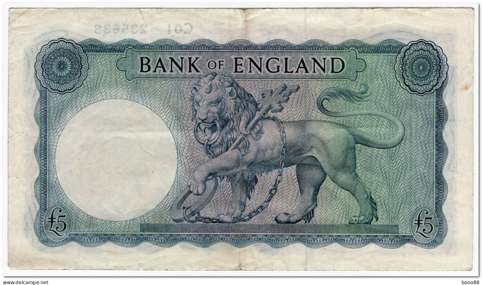 GREAT BRITAIN,BANK OF ENGLAND,5 POUNDS,1957-61,P.371,VF - 5 Pond