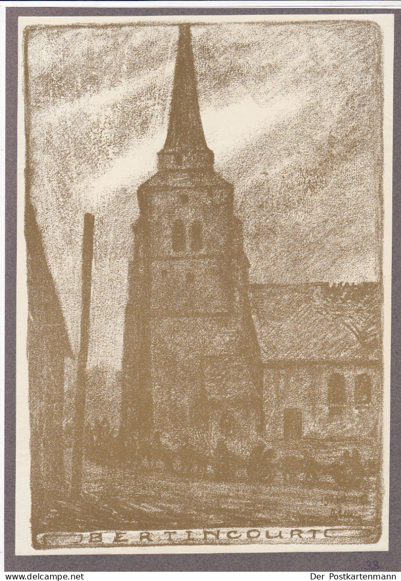 { 62 } - BERTINCOURT Kirche ZEICHNUNG Dessin 19° Res.Div Weihnachten 1916 GRANDES DIMENSIONS 1° Guerre TOP  RARE - Bertincourt