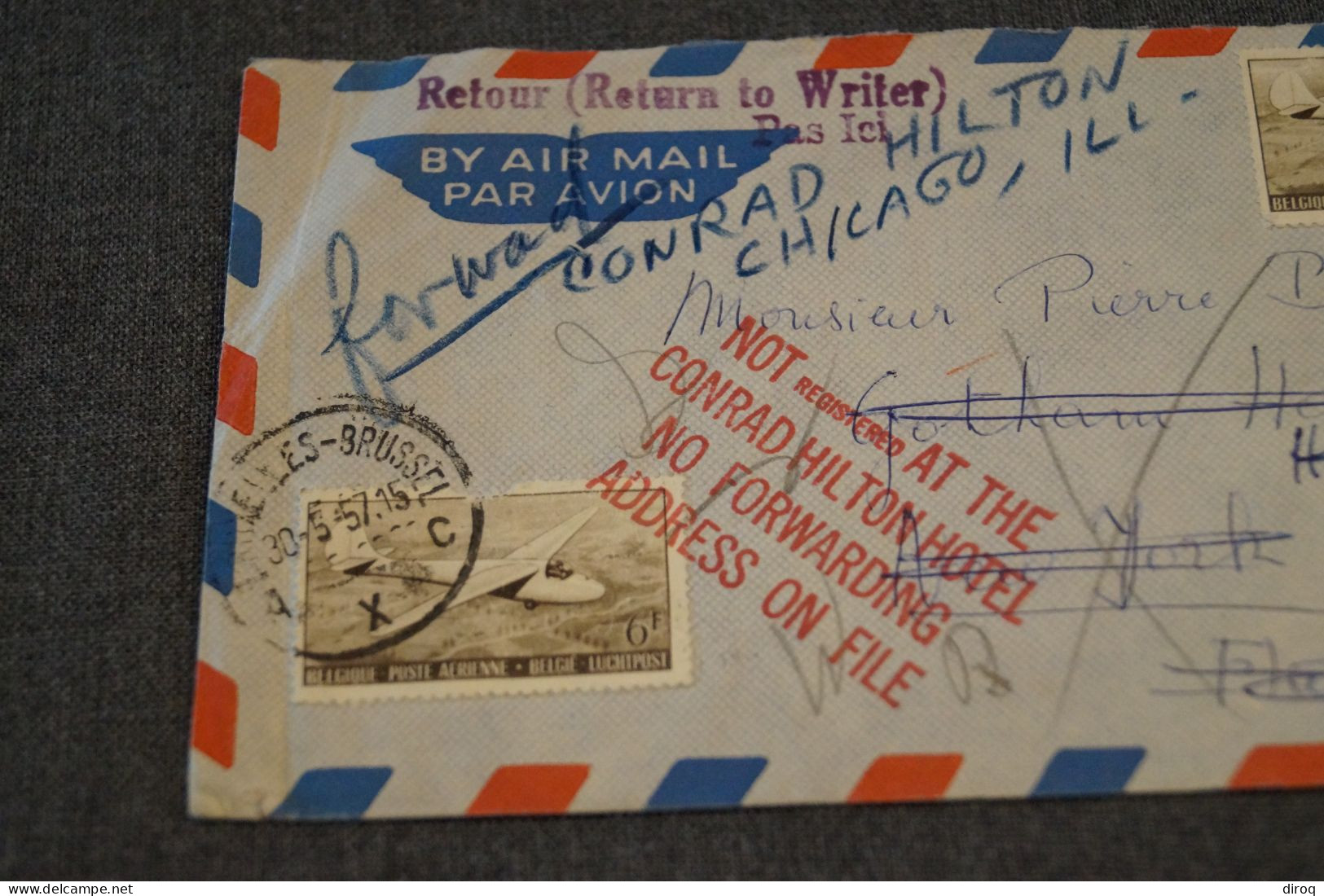 Envoi Bruxelles - Chicago Par Avion,RETOUR Des USA, 1957 - 1931-1960