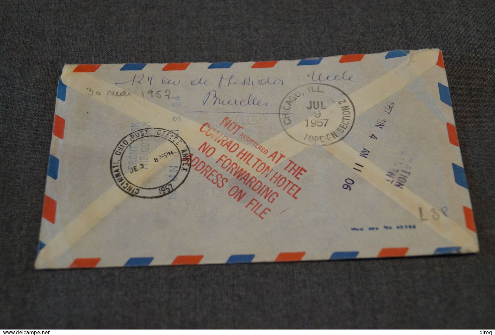 Envoi Bruxelles - Chicago Par Avion,RETOUR Des USA, 1957 - 1931-1960