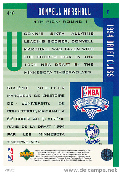 Basket NBA (1994 Draft Class) DONYELL MARSHALL (n° 410) Minnesota Timberwolves, Collector&acute;s Choice, Upper Deck - 1990-1999