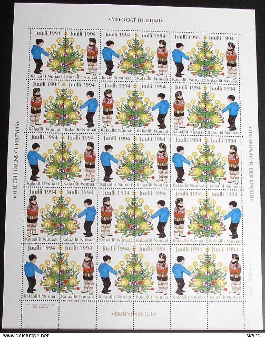 GRÖNLAND 1994 Weihnachtsmarken Kompletter Bogen ** MNH - Blocchi