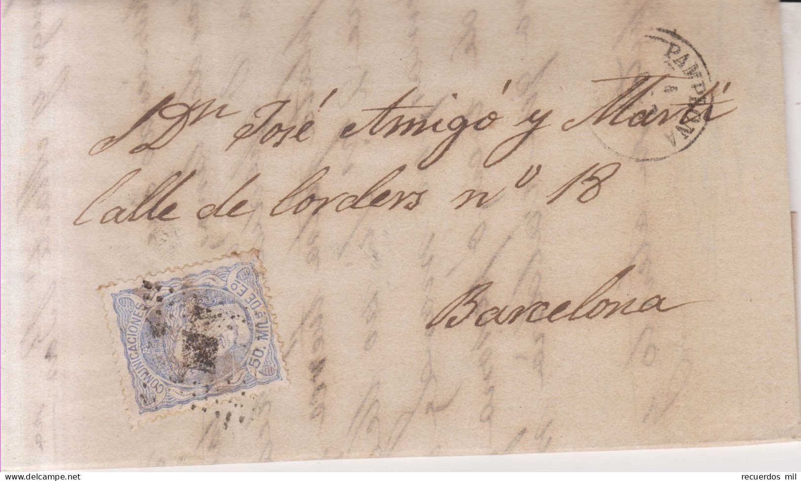 Año 1870 Edifil 107 Alegoria Carta Matasellos Rombo Pamplona Serapio Moreno - Covers & Documents