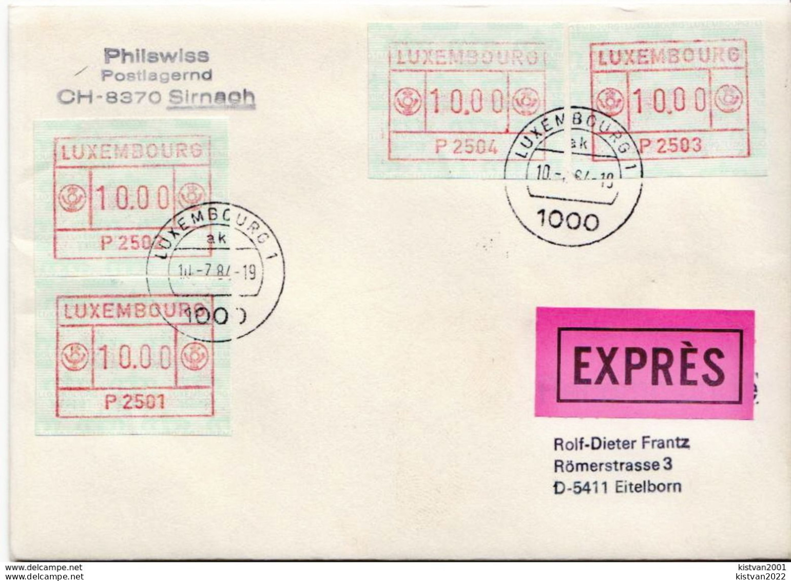 Postal History: Luxembourg Express Cover With Automat Stamps - Frankeermachines (EMA)